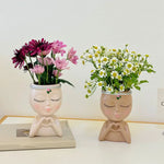 pots décoratifs résine tête féminine succulentes fleurs herbes bohème zen blanc rose vert