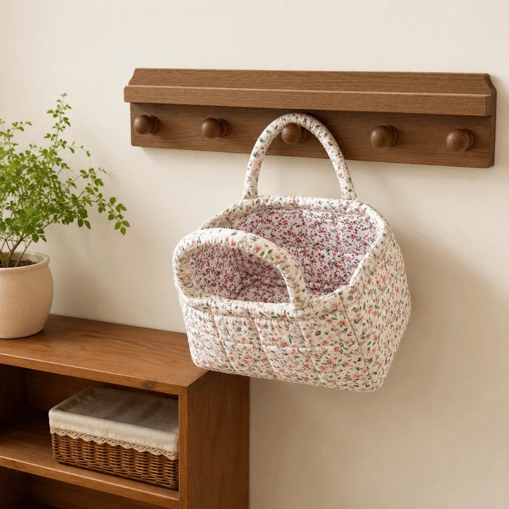 panier rangement toile jouy imprimé floral vintage blanc noir pliable rangement multiple armoire