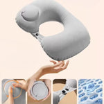 oreiller voyage forme coton gris doux ergonomique fixations voyage massage sieste portable extérieur