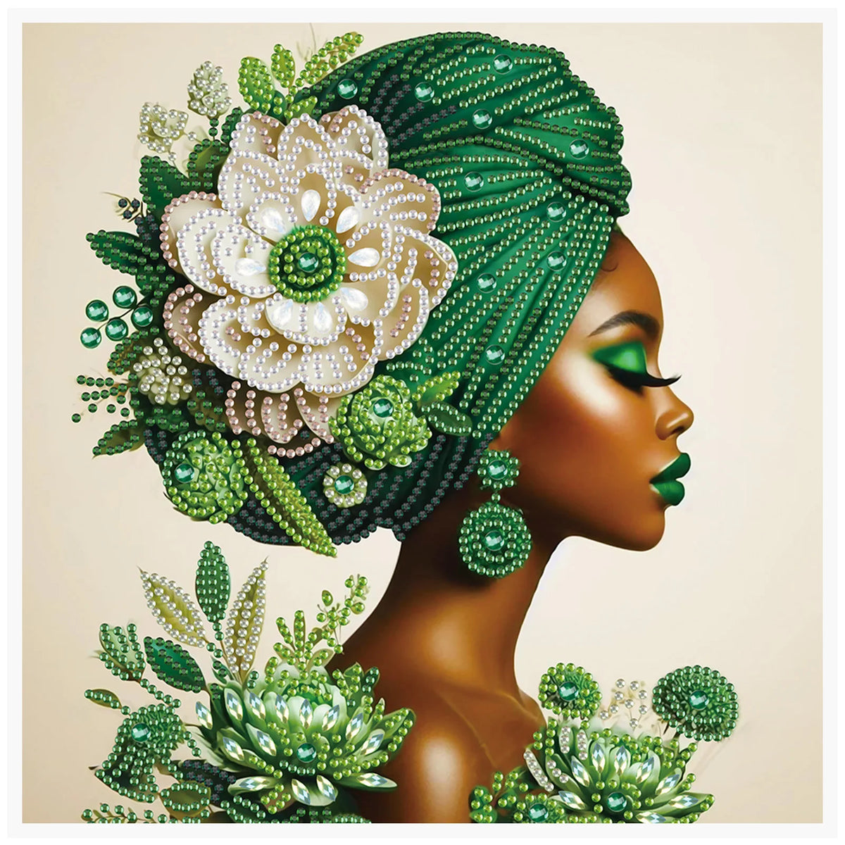 tableau décoratif moderne floral vert beige blanc contemporain cadre bois qualité toile