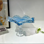 vase moderne bleu rayures horizontales artisanal transparent table décoration maison plateau fruits