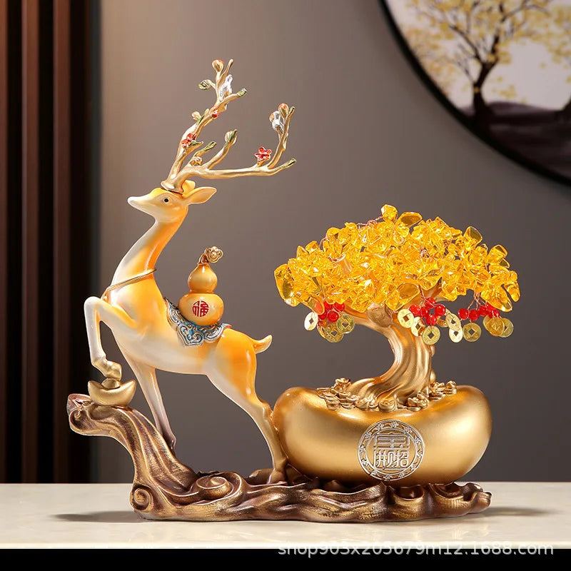 statuette décorative résine animale motifs floraux ornements métalliques beige doré rouge art déco