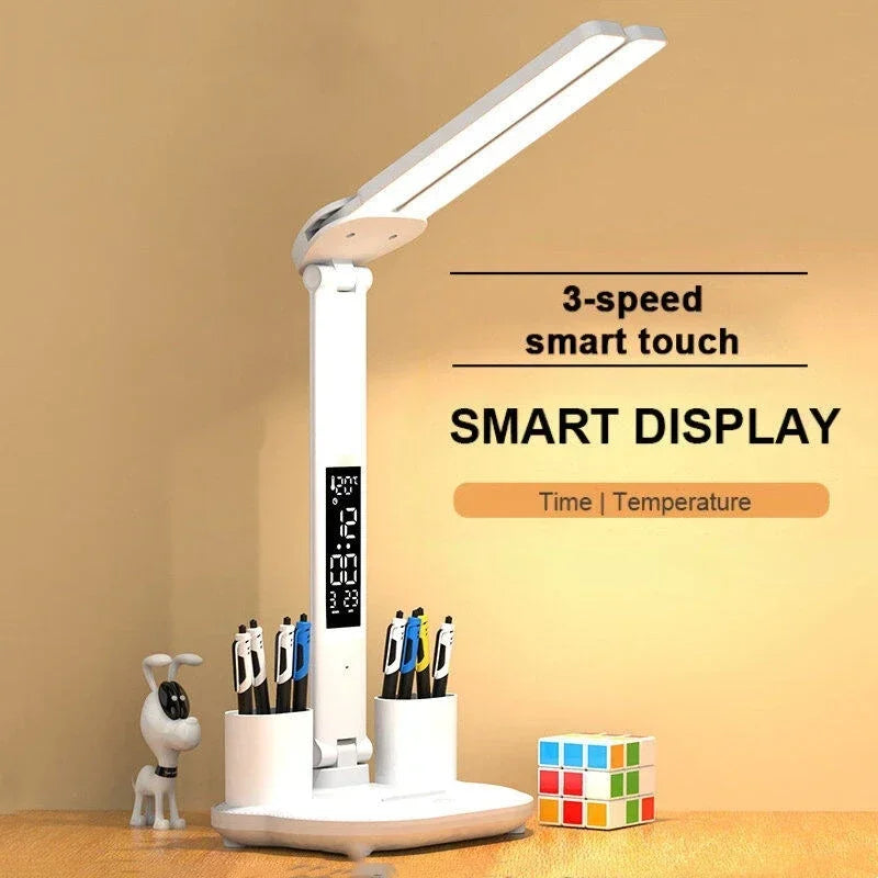 lampe led rechargeable usb horloge affichage numérique blanc moderne 180deg rotation pliable