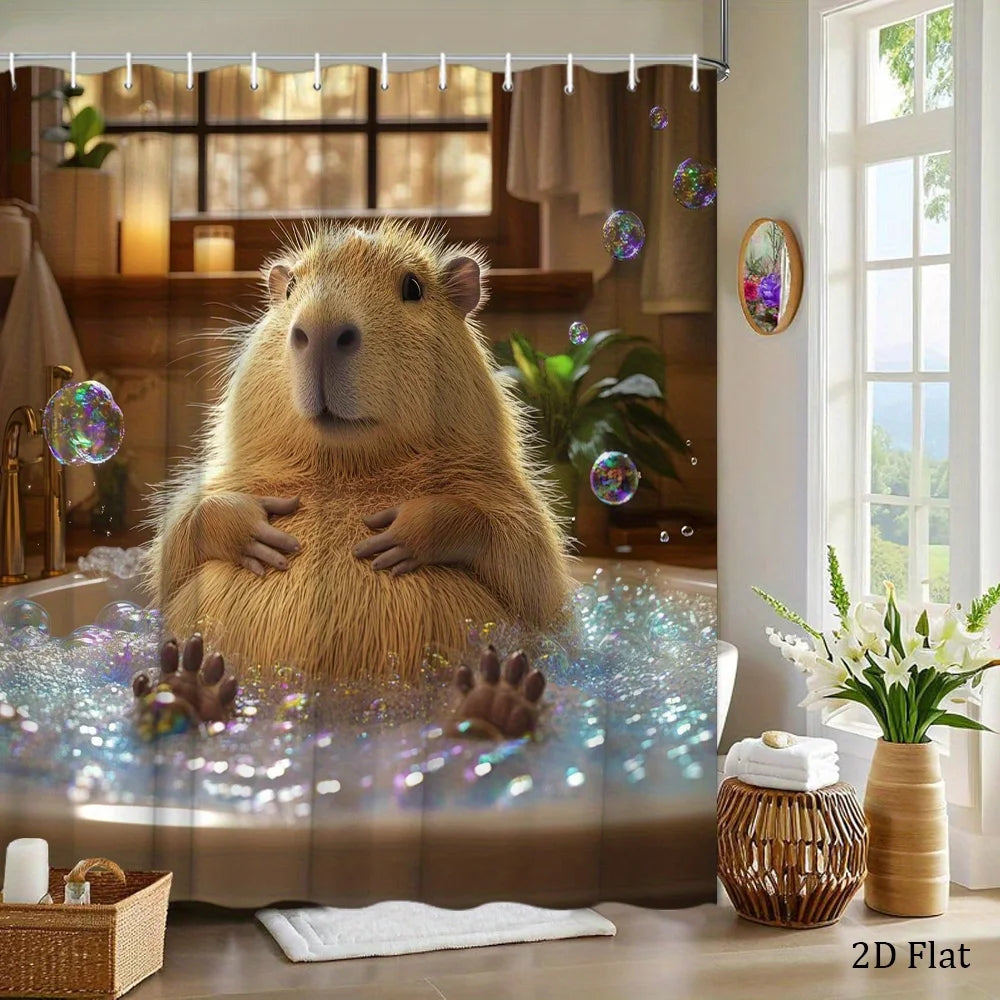 rideau douche capybara bain bulles moderne opac beige marron clair