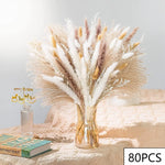 bouquet pampas séchés boho décoration intérieure beige crème marron clair fibres fines ruban vase