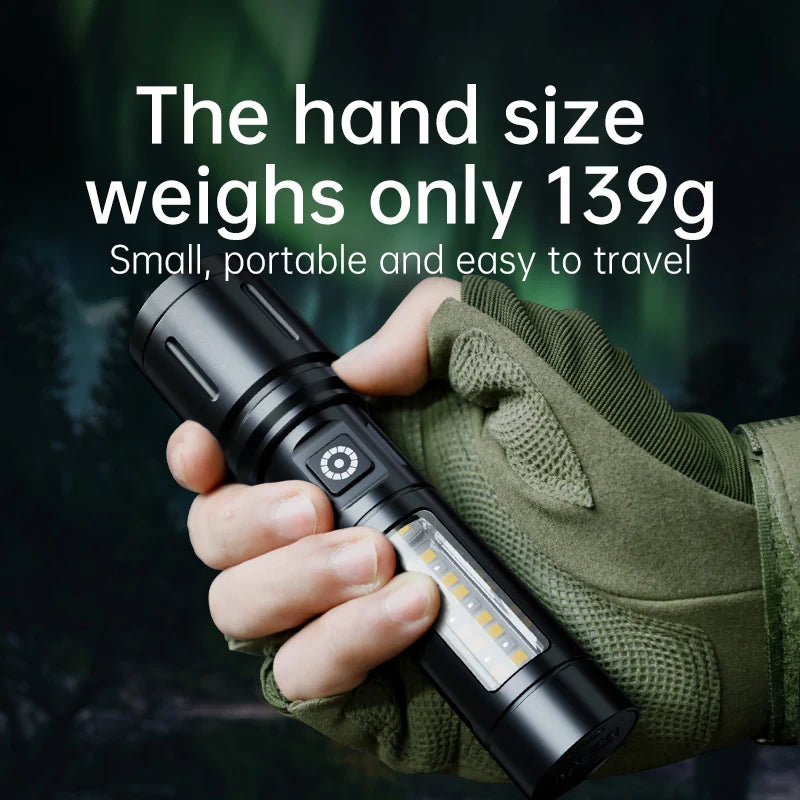 lampe torche led rechargeable zoomable 1200 lumens 10w 3h 8h 100 200mètres camping