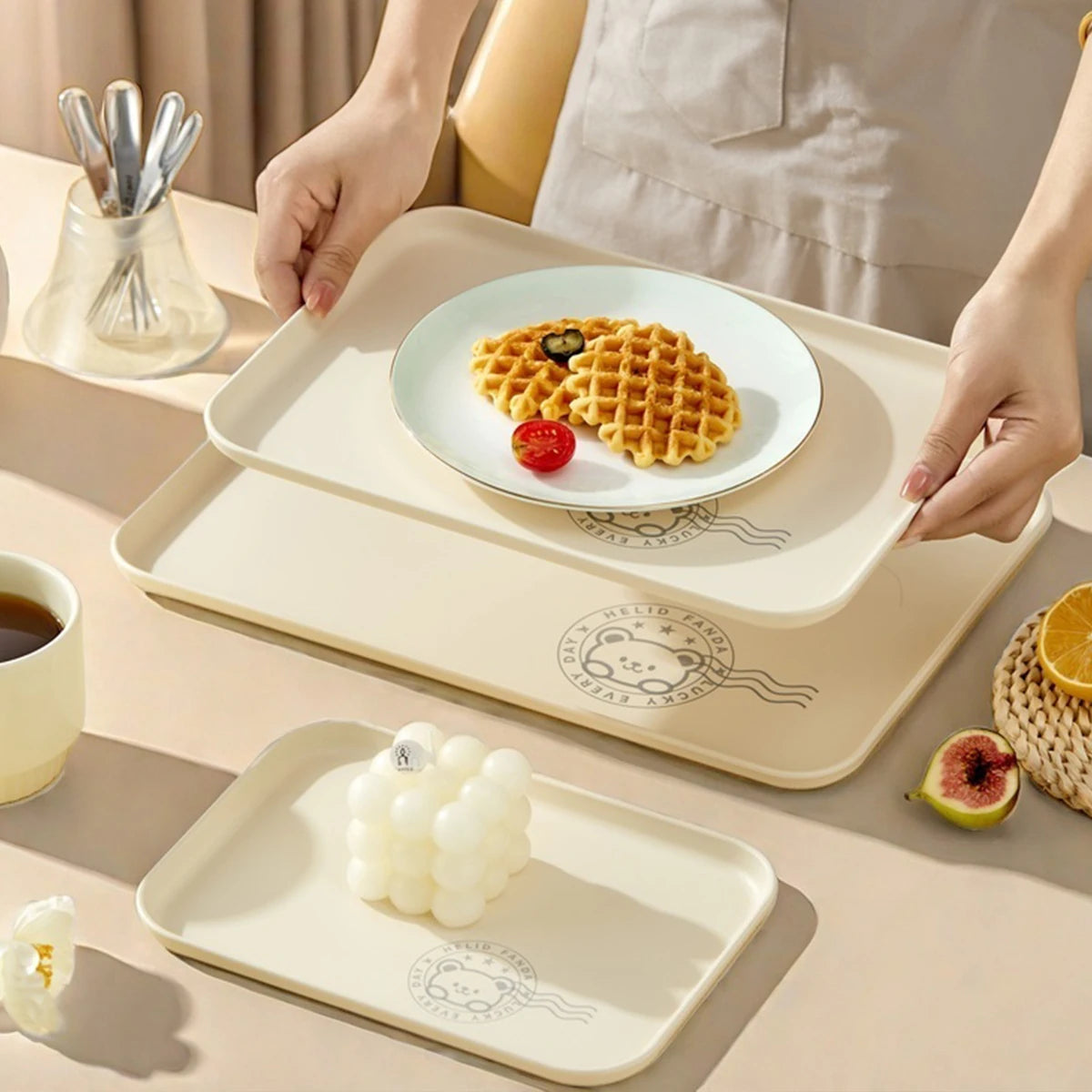 assiettes modernes plastique imprimées ours tasse cuillère serviette dessin animé minimaliste