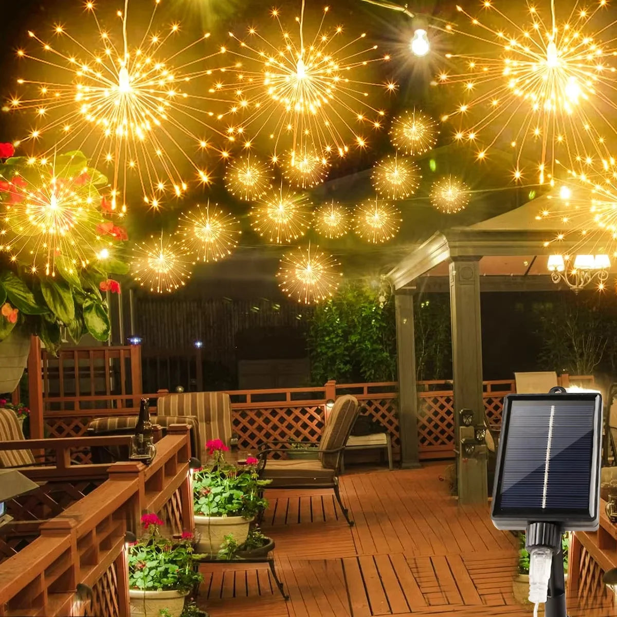 guirlande lumineuse solaire étoiles dorées modes ip65 moderne clips autoinstallationextérieur