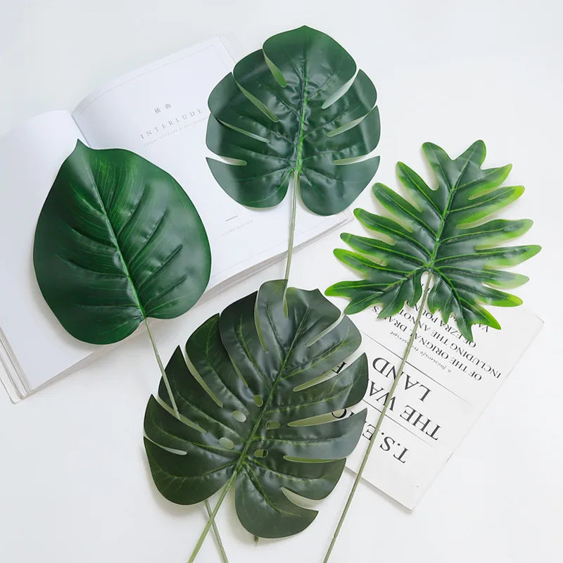 feuilles artificielles vertes tropicales moderne décoration extérieure anniversaire exposition photo fond faux plantes PVC