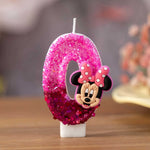 bougies numérotées minnie rose pâle rose brillant blanc paillettes personnages animés opaques thématiques anniversaire