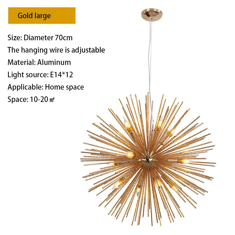 suspension lumineuse or moderne branches radiales ampoules incluses 55cm 65cm 70cm