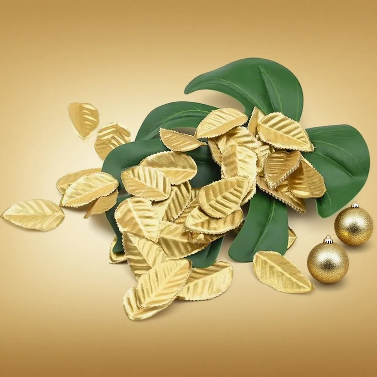 feuilles decoratives dorées rayees accessoires festifs cloche sapin boules noel
