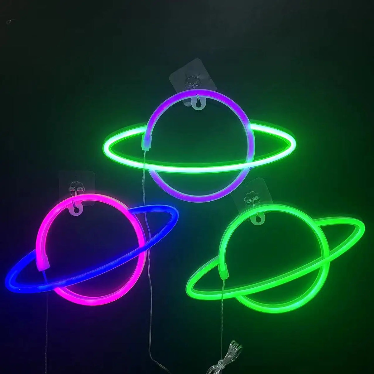 néon alien vert violet bleu rose planète saturne moderne lumineux fixations