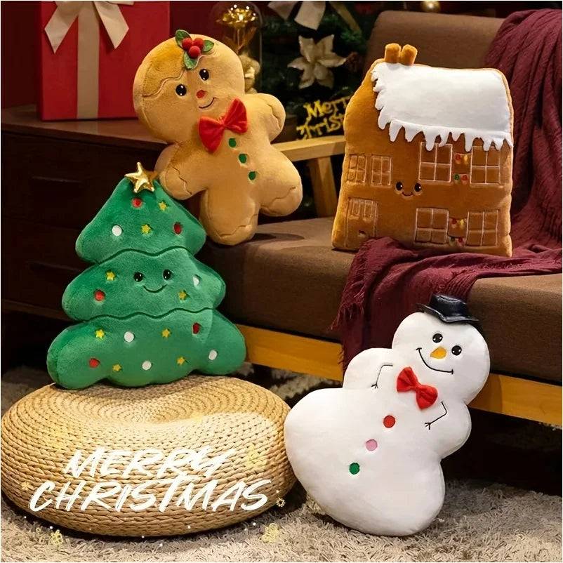 coussins décoratifs noël vert blanc jaune arbre bonhomme pain épice festive