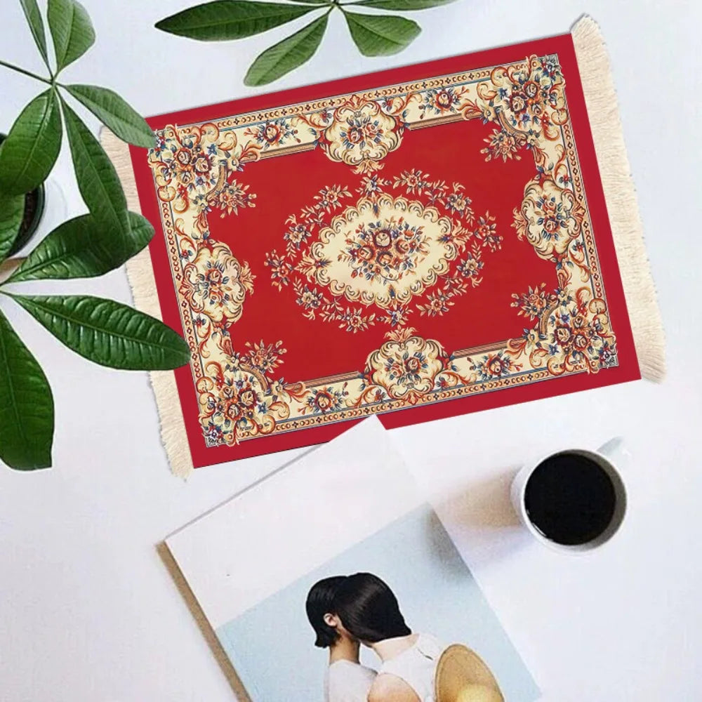 tapis floral bleu doré blanc résistant antiusure antirayures ethnique bohème rétro