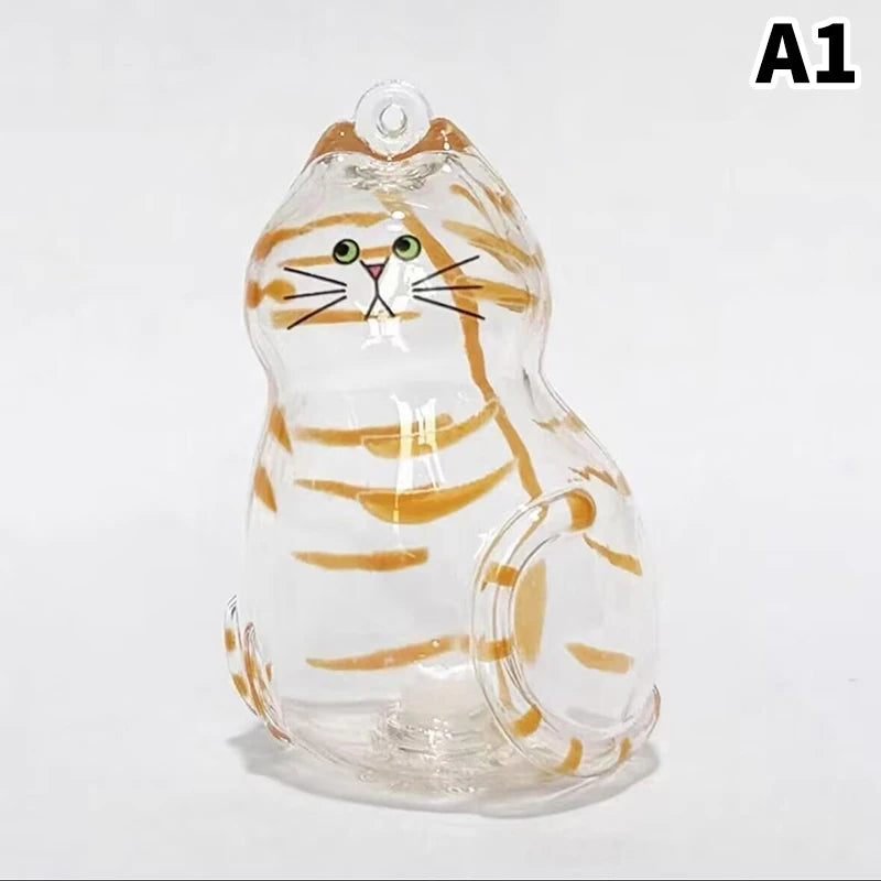 boîte transparente rangement cheveux animaux compagnie figurine chat artisanale anneaux métalliques dorés rayures couleurs