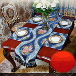 table luxe bleu marine brodée florale dentelle élégante polyester coton maison