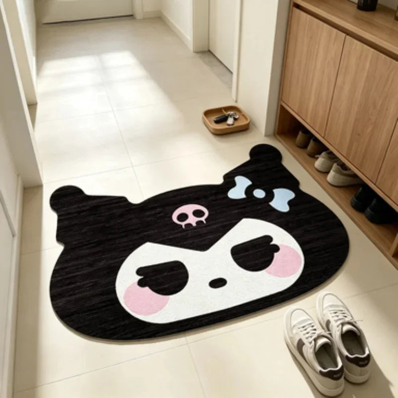 tapis mignon panda dessin animé noir blanc rose bleu clair anti dérapant polyester intérieur