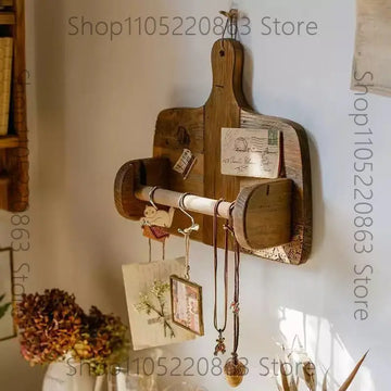 porte serviettes mural bois naturel vintage grain légerment usé fixé cuisine salle bains.storage simple
