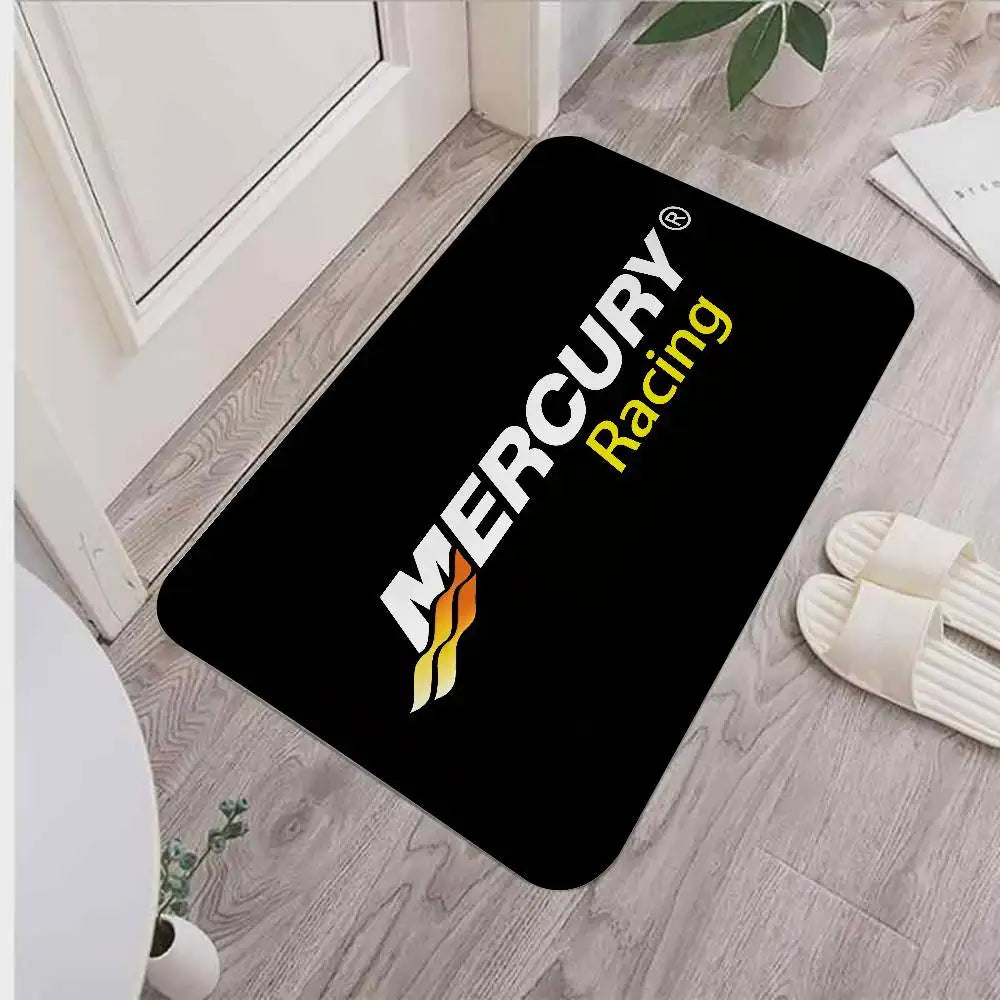 tapis anti dérapant moderne logo mercury racing noir jaune salon salle bain entrée 100x150cm