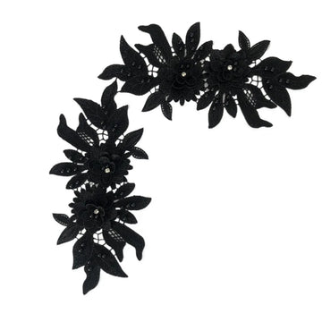 applique textile floral brodé dentelle polyester coton noir blanc rose or argent