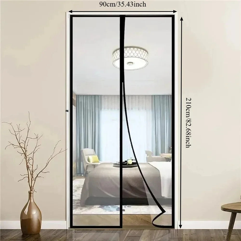 rideau moustiquaire porte noir blanc maille fine opacité moderne velcro poignée 90x210cm