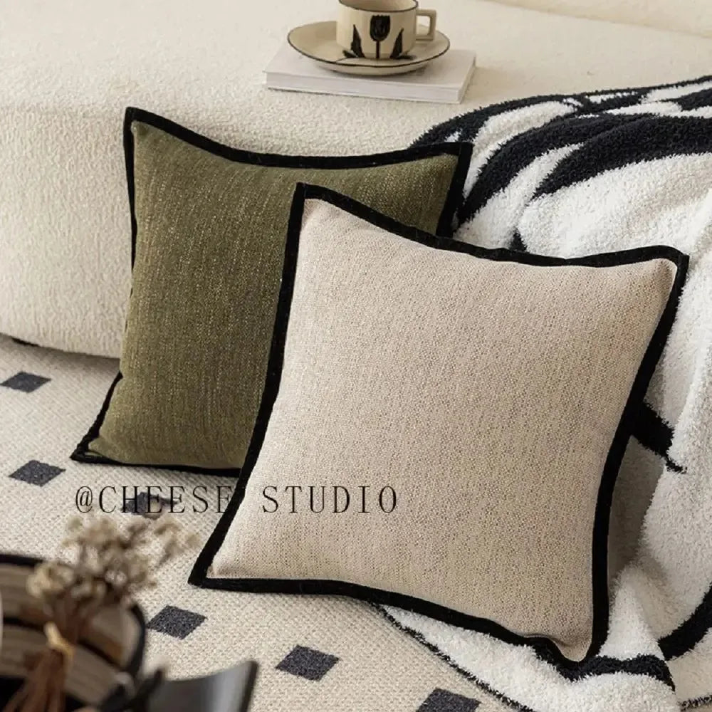 taies d'oreiller décoratives vert olive moderne coton polyester respectueux environnement simple fixations