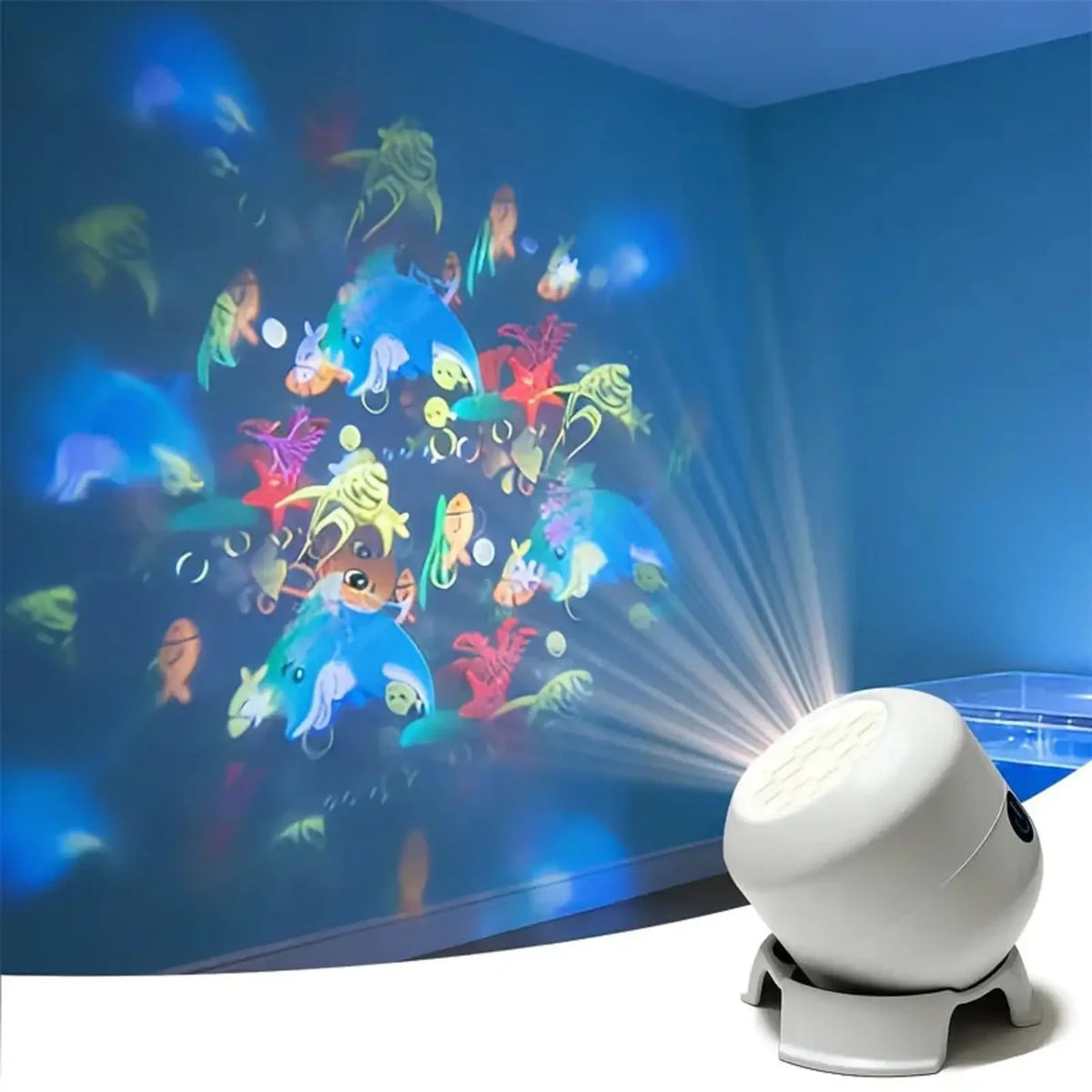 projecteur led rotatif fonds marine flocons neige veilleuse animaux motifs scintillement ambiance enfantine festive