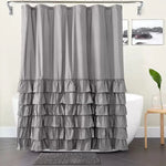 rideau douche blanc volants gris rose classique opacité anneaux métalliques respectueux environnement moderne
