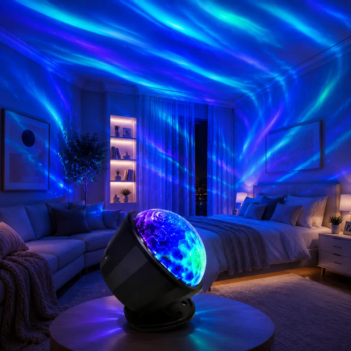 projecteur led noir multifonctionnel effet aurores boréales télécommande incluse minimaliste chambre enfants