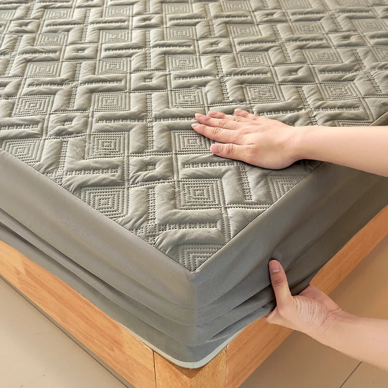 protège matelas gris carreaux géométriques hiver élastique queen king moderne