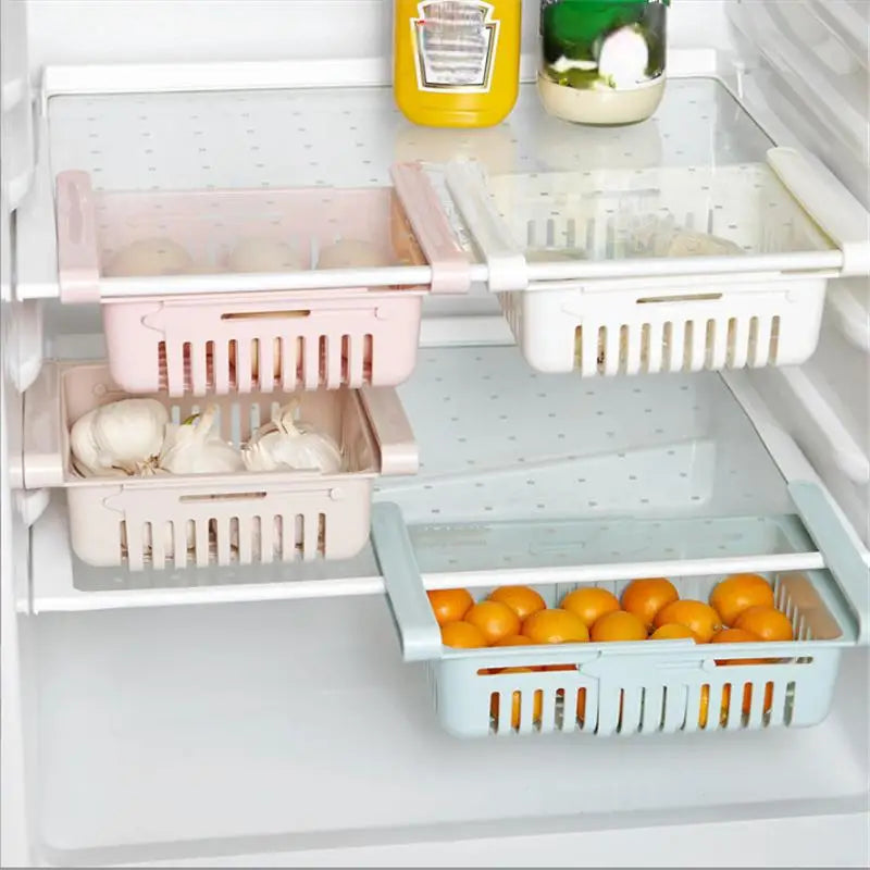 panier rangement réfrigérateur imperméable plastique rose clair vert pastel blanc grille perforation moderne clips