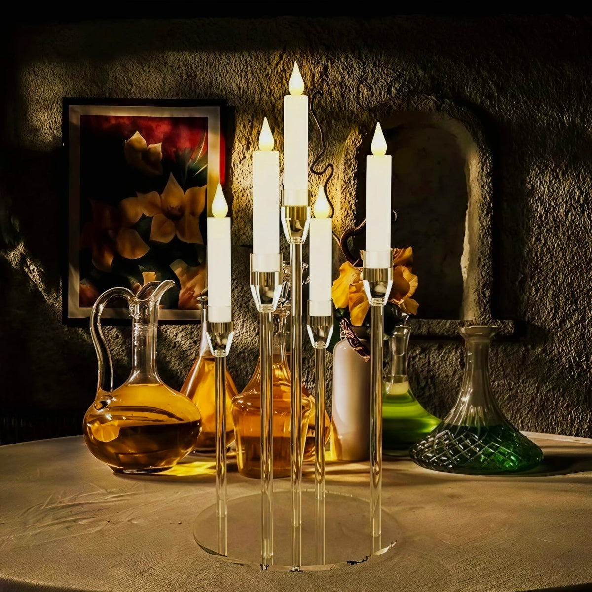 bougeoir moderne transparent bras bougies led mariage décoration table centro