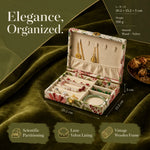 boîte bijoux classique vintage compartiments fleurs velours intérieur vert beige rouge
