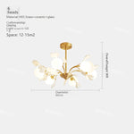 lampe suspendue contemporaine or blanc fleurs opalescente 10 têtes chaîne neutre