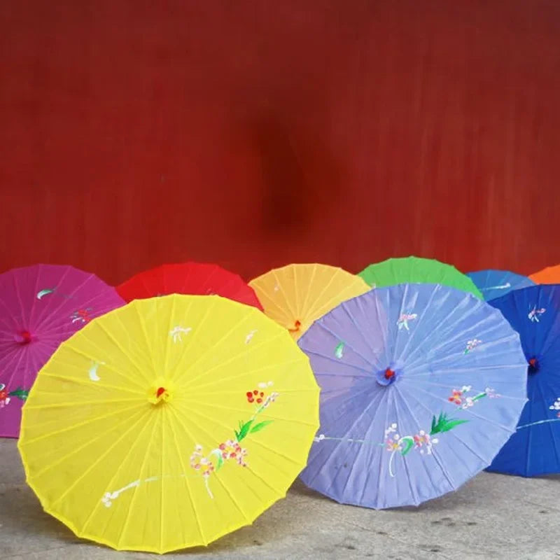 parapluie traditionnel fleurs peintes main rouge rose violet bleu orange jaune vert blanc