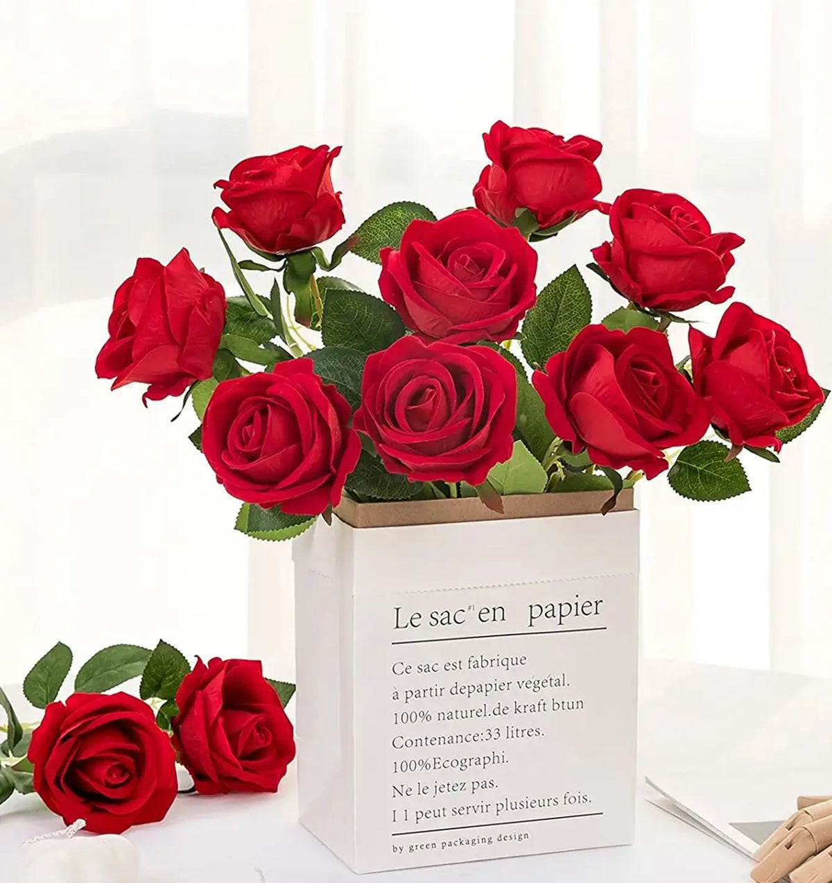 bouquet roses artificielles fleurs soie rouge blanc rose pâle décoration mariage fête anniversaire intérieur