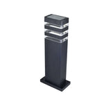 lampadaire moderne solaire extérieur panneau transparent minimaliste aspect boisé fixations sol lumière led aluminium