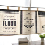 rideau vintage graphique étiquettes anciennes tissu granuleux crème noir suspension tringle métallique