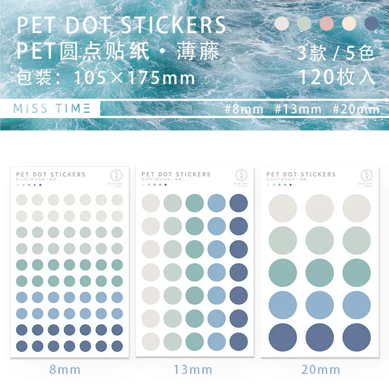 sticker rond minimaliste bleu rose gris blanc adhésif decoration journal 120pcs moderne unitaire