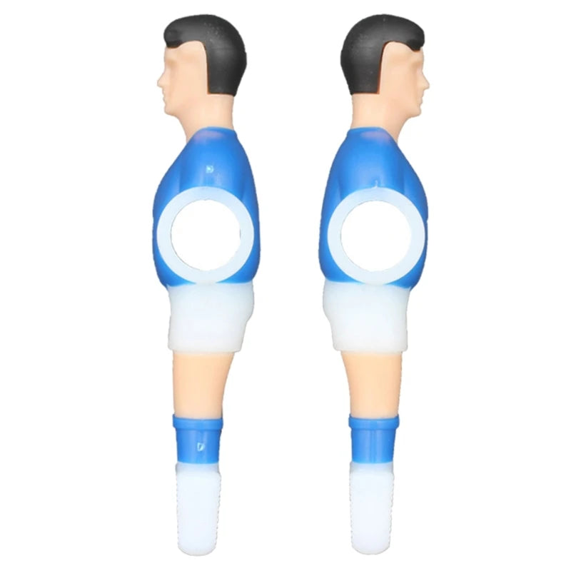 figurines joueurs football table footsball rouge bleu uniforme sport stylisées fixations tronc