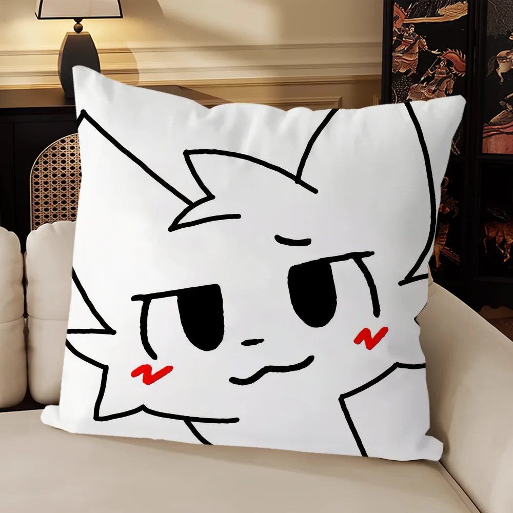 housse coussin carrée motif chat mignon décoratif salon chambre moderne coton blanc noir