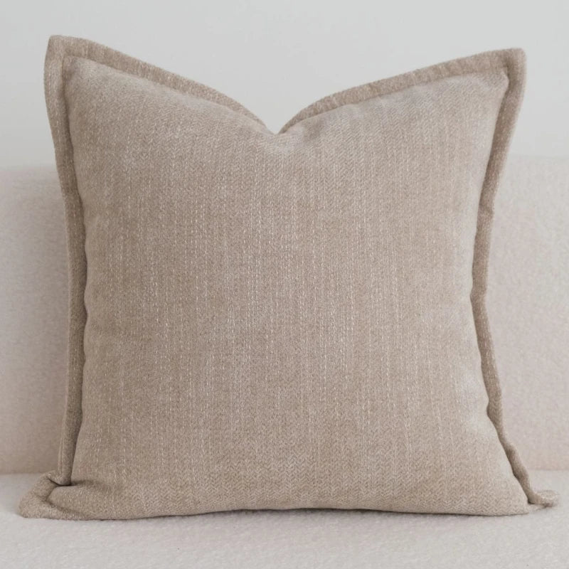 housse coussin géométrique polyester contemporain beige clair décor maison scandinave fixations invisibles carreaux