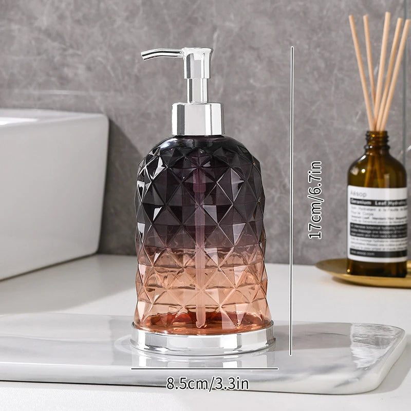 distributeur savon liquide transparent texturé moderne élégant noir bleu rose jaune pompe base dorée