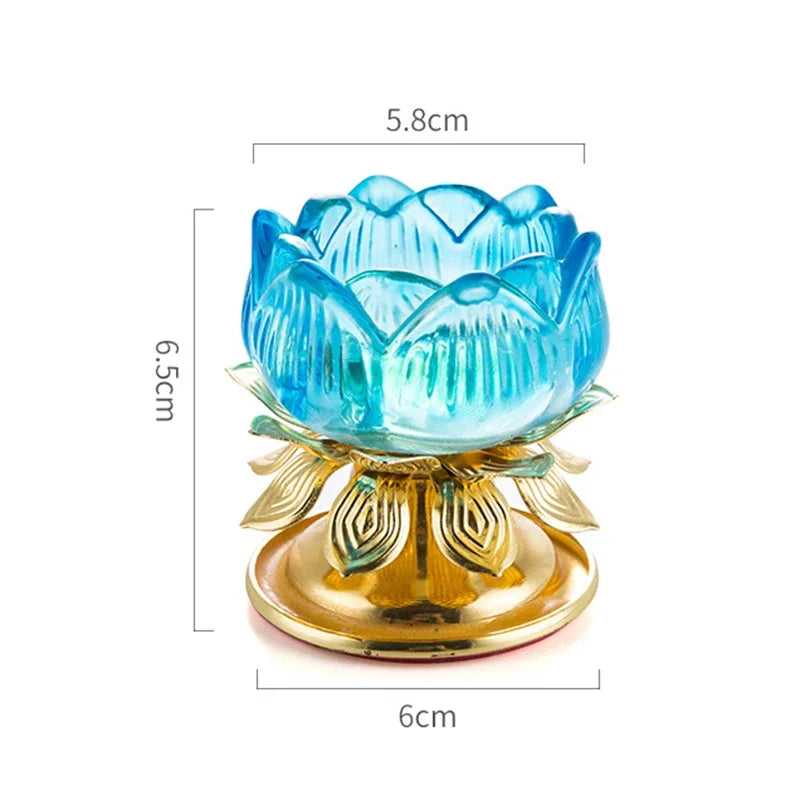 bougeoir verre fleur lotus rose jaune bleu vert rouge relief doré artisanal table centre