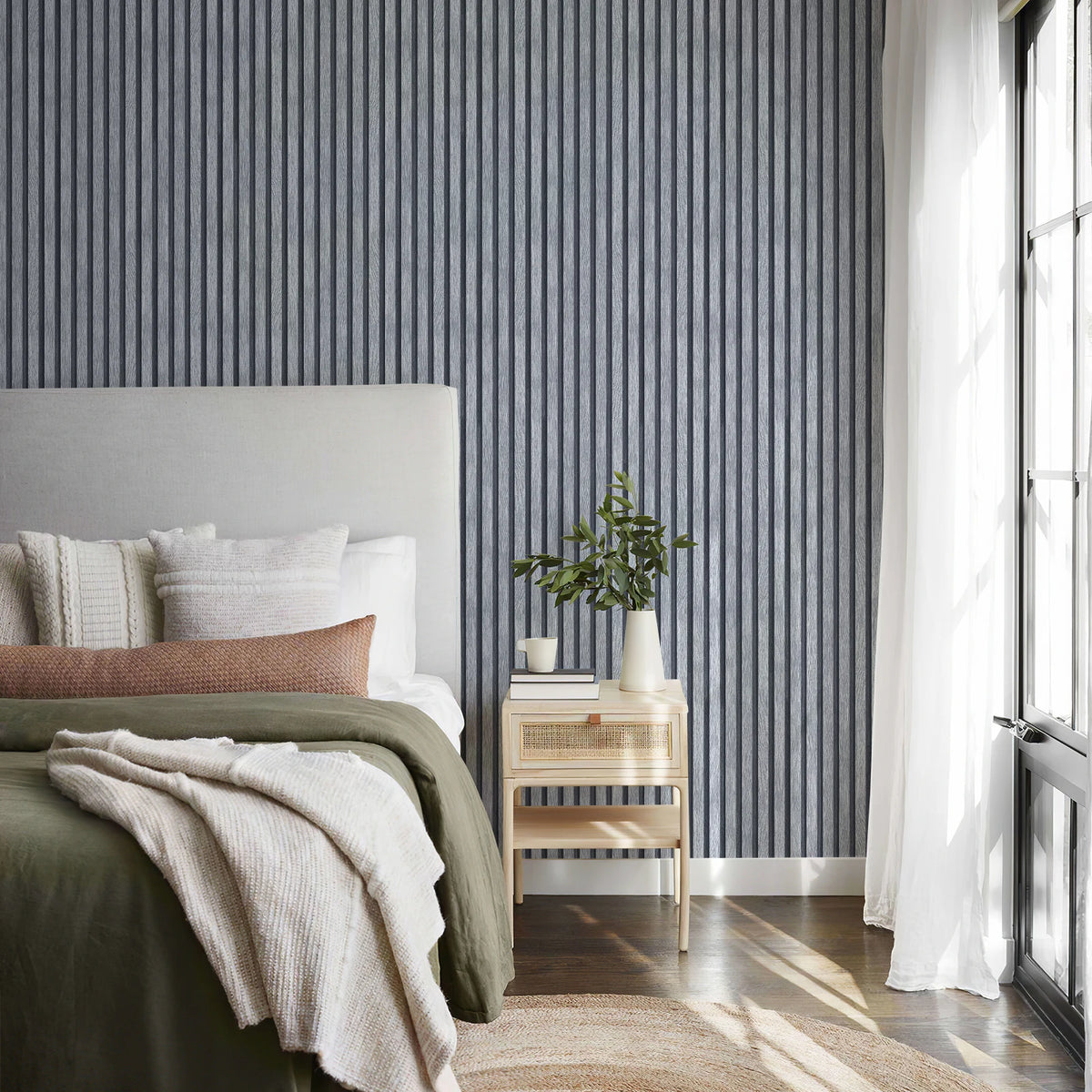 papier peint autoadhésif effet rayures verticales gris bleu marine moderne résistant humidité salon chambre