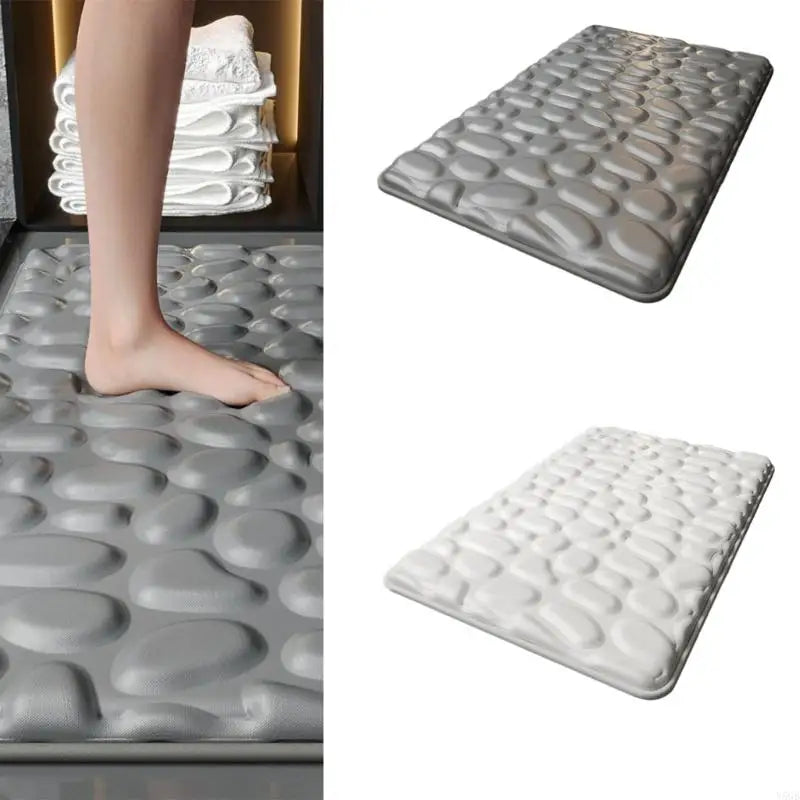 tapis bain gris texture cailloux moderne antidérapant polyester 40x60cm 50x80cm 60x90cm