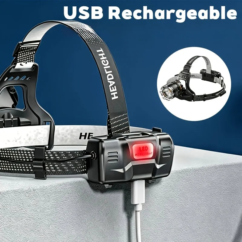 lampe frontale led rechargeable noire ajustable plein air 1000lm étanche modes luminosité différents certifications
