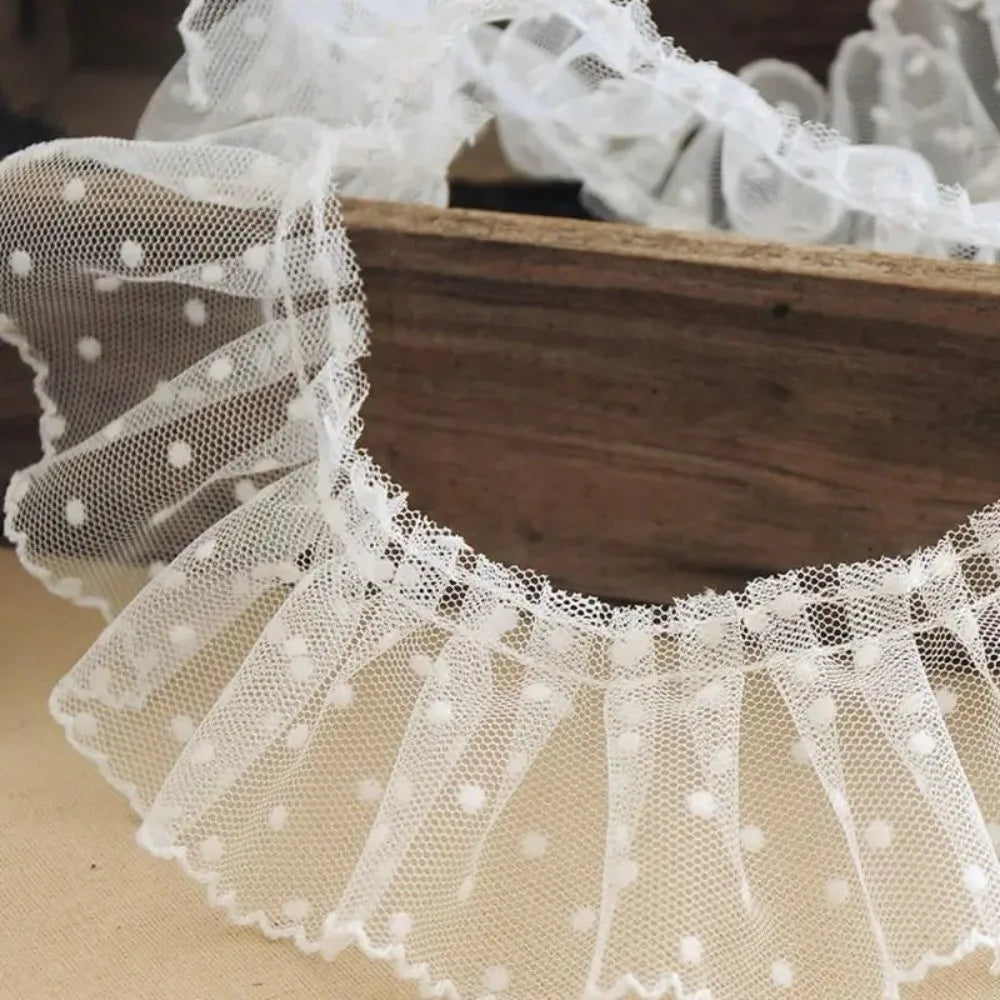 ruban dentelle transparent points blancs bordure frisée classique romantique blanc longueur 100cm largeur 6cm