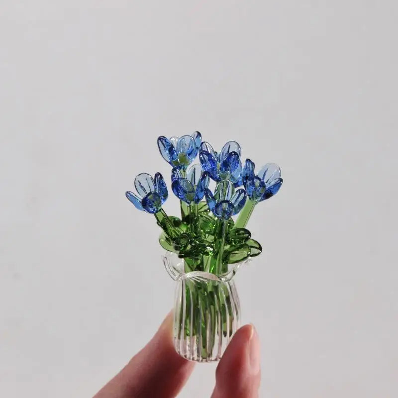 bouquet fleurs artificielles verre émaillé bleu orange jaune violet transparent miniature décoration fleur éternelle